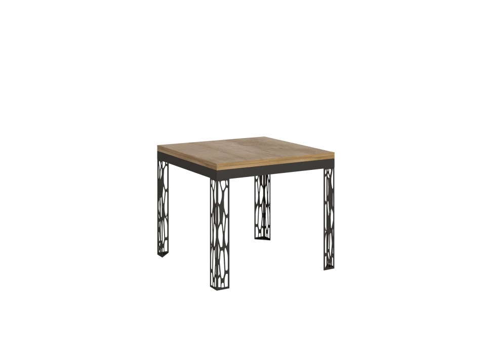 Table pliante Ghibli Libra en chêne naturel avec cadre anthracite - 90x90/180 cm