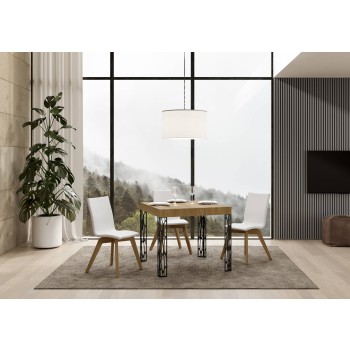 Table Ghibli - Table extensible 90x90/246 cm Ghibli Frêne blanc Cadre anthracite