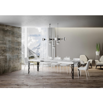 Table Karamay pieds anthracite D.90 - Table extensible Karamay 120/380x90 cm frêne blanc pieds anthracite