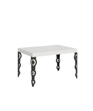 Table Karamay pieds anthracite D.90 - Table extensible Karamay 120/380x90 cm frêne blanc pieds anthracite