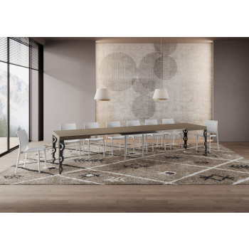 Table Karamay pieds anthracite D.90 - Table extensible Karamay 140/400x90 cm frêne blanc pieds anthracite