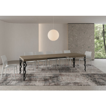 Table Karamay pieds anthracite D.90 - Table extensible 200/304x90 cm Karamay frêne blanc pieds anthracite