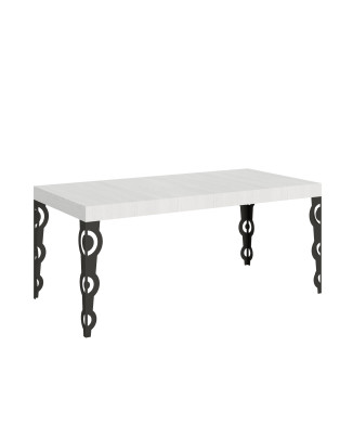 Table Karamay pieds anthracite D.90 - Table extensible 200/304x90 cm Karamay frêne blanc pieds anthracite