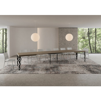 Table Karamay pieds anthracite D.90 - Table extensible 200/460x90 cm Karamay frêne blanc pieds anthracite