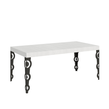 Table Karamay pieds anthracite D.90 - Table extensible 200/460x90 cm Karamay frêne blanc pieds anthracite