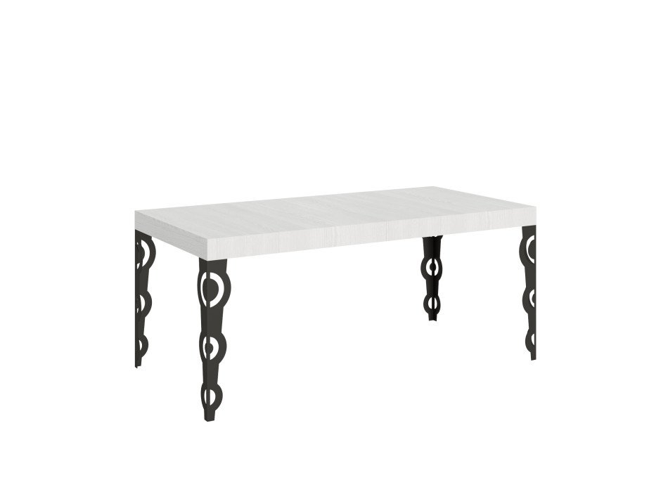 Table Karamay pieds anthracite D.90 - Table extensible 200/460x90 cm Karamay frêne blanc pieds anthracite