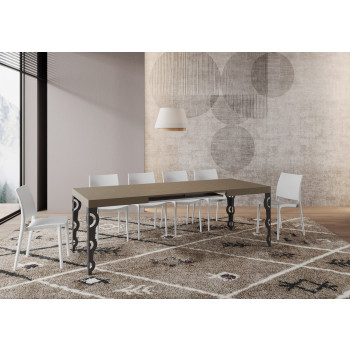 Table Karamay D.80 - Table extensible 140/224x80cm Karamay frêne blanc avec pieds anthracite