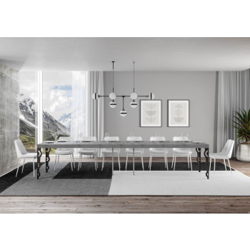 Table Karamay Premium pieds anthracite D.90 - Table extensible 120/380x90 cm Karamay Premium frêne blanc pieds anthracite