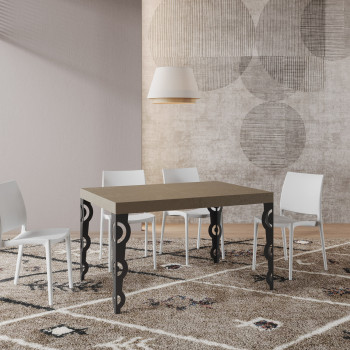 Table Karamay Premium pieds anthracite D.90 - Table extensible 120/380x90 cm Karamay Premium frêne blanc pieds anthracite