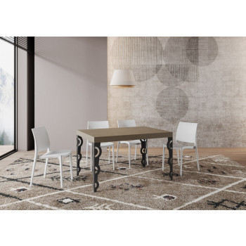 Table Karamay Premium pieds anthracite D.90 - Table extensible 120/380x90 cm Karamay Premium frêne blanc pieds anthracite