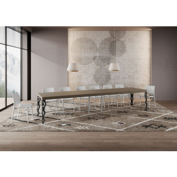 Table Karamay Premium pieds anthracite D.90 - Table extensible 120/380x90 cm Karamay Premium frêne blanc pieds anthracite