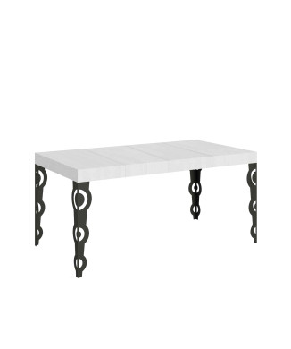 Table Karamay Premium pieds anthracite D.90 - Table extensible 130/390x90 cm Karamay Premium frêne blanc pieds anthracite