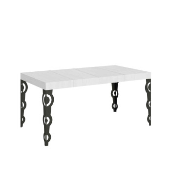 Table Karamay Premium pieds anthracite D.90 - Table extensible 130/390x90 cm Karamay Premium frêne blanc pieds anthracite