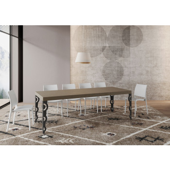 Table Karamay Premium pieds anthracite D.90 - Table extensible 140/400x90 cm Karamay Premium frêne blanc pieds anthracite