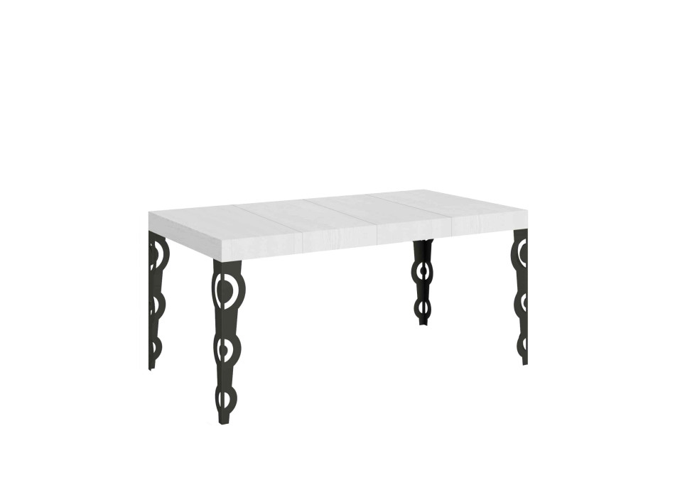 Table Karamay Premium pieds anthracite D.90 - Table extensible 140/400x90 cm Karamay Premium frêne blanc pieds anthracite