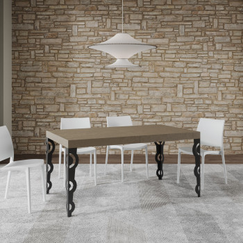 Table Karamay Premium pieds anthracite D.90 - Table extensible 160/420x90 cm Karamay Premium frêne blanc pieds anthracite