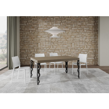 Table Karamay Premium pieds anthracite D.90 - Table extensible 160/420x90 cm Karamay Premium frêne blanc pieds anthracite