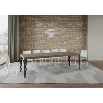 Table Karamay Premium pieds anthracite D.90 - Table extensible 160/420x90 cm Karamay Premium frêne blanc pieds anthracite