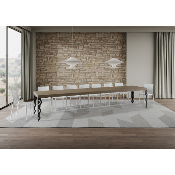 Table Karamay Premium pieds anthracite D.90 - Table extensible 160/420x90 cm Karamay Premium frêne blanc pieds anthracite