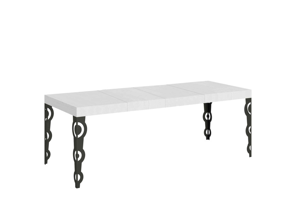 Table Karamay Premium pieds anthracite D.90 - Table extensible 160/420x90 cm Karamay Premium frêne blanc pieds anthracite