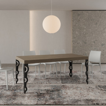 Table Karamay Premium pieds anthracite D.90 - Table extensible 180/440x90 cm Karamay Premium frêne blanc pieds anthracite