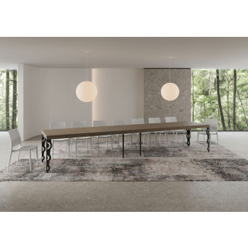 Table Karamay Premium pieds anthracite D.90 - Table extensible 180/440x90 cm Karamay Premium frêne blanc pieds anthracite