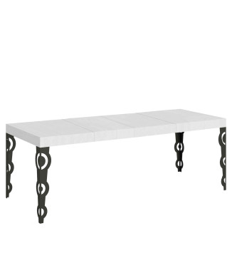Table Karamay Premium pieds anthracite D.90 - Table extensible 180/440x90 cm Karamay Premium frêne blanc pieds anthracite