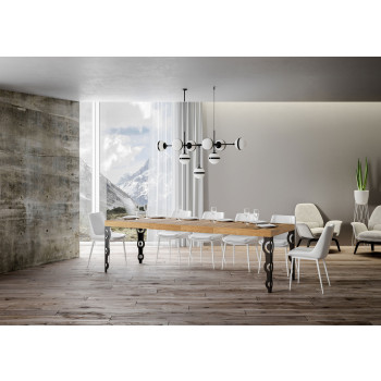 Table Karamay Premium pieds anthracite D.90 - Table extensible 200/460x90 cm Karamay Premium frêne blanc pieds anthracite