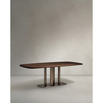 Table Melvar en placage noyer et pieds avec base en acier inoxydable brossé 220 x 110 cm