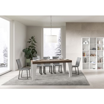 Table Naxy Mix - Table extensible 90x180/284 cm Naxy Mix Plateau frêne blanc - Pieds noyer