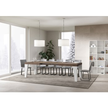 Table Naxy Mix - Table extensible 90x180/284 cm Naxy Mix Plateau frêne blanc - Pieds noyer