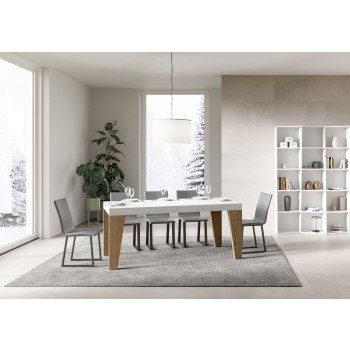 Table Naxy Mix - Table extensible 90x180/440 cm Naxy Mix Plateau en frêne blanc - Pieds en noyer