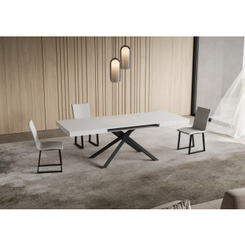 Table Niket pieds anthracite avec 2 rallonges D.80 - Table extensible Niket 80x120/204 cm, frêne blanc, pieds anthracite