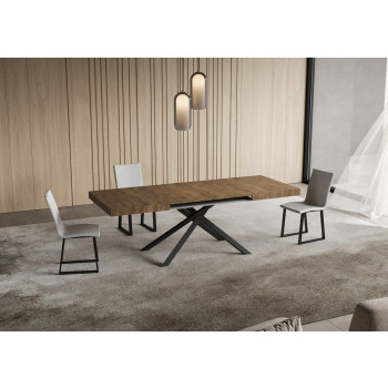 Table Niket pieds anthracite avec 2 rallonges D.80 - Table extensible Niket 80x140/224 cm en frêne blanc et pieds anthracite
