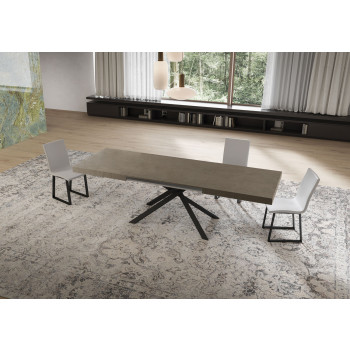 Table Niket pieds anthracite avec 2 rallonges D.80 - Table extensible Niket 80x160/244 cm, frêne blanc, pieds anthracite
