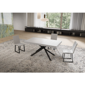 Table Niket pieds anthracite avec 2 rallonges D.80 - Table extensible Niket 80x160/244 cm, frêne blanc, pieds anthracite