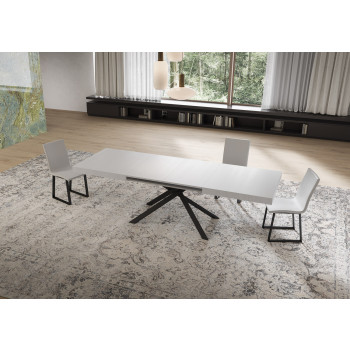 Table Niket pieds anthracite avec 2 rallonges D.80 - Table extensible Niket 80x160/244 cm, frêne blanc, pieds anthracite