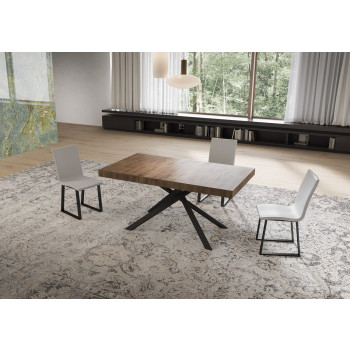Table Niket pieds anthracite avec 2 rallonges D.80 - Table extensible Niket 80x160/244 cm, frêne blanc, pieds anthracite