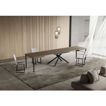 Table Niket pieds anthracite D.90 - Table extensible Niket 90x120/380 cm frêne blanc pieds anthracite