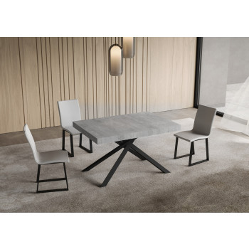 Table Niket pieds anthracite D.90 - Table extensible Niket 90x120/380 cm frêne blanc pieds anthracite
