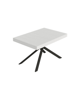 Table Niket pieds anthracite D.90 - Table extensible Niket 90x120/380 cm frêne blanc pieds anthracite