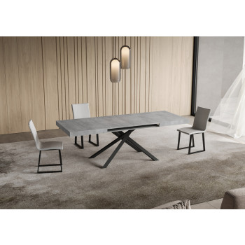Table Niket pieds anthracite D.90 - Table extensible Niket 90x130/390 cm frêne blanc pieds anthracite
