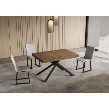 Table Niket pieds anthracite D.90 - Table extensible Niket 90x130/390 cm frêne blanc pieds anthracite