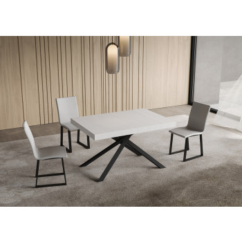 Table Niket pieds anthracite D.90 - Table extensible 90x140/244 cm Niket frêne blanc pieds anthracite