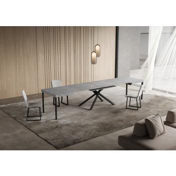 Table Niket pieds anthracite D.90 - Table extensible Niket 90x140/400 cm frêne blanc pieds anthracite