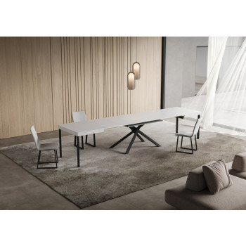 Table Niket pieds anthracite D.90 - Table extensible Niket 90x140/400 cm frêne blanc pieds anthracite