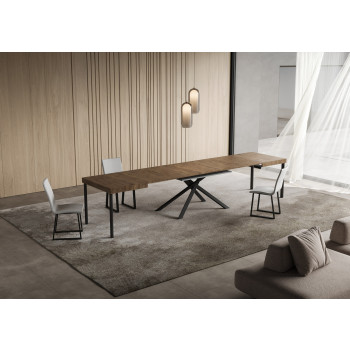 Table Niket pieds anthracite D.90 - Table extensible Niket 90x140/400 cm frêne blanc pieds anthracite