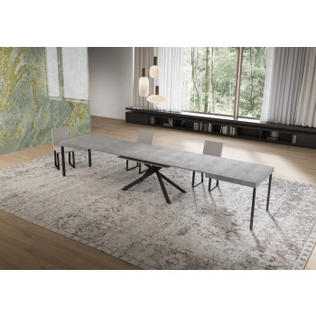 Table Niket pieds anthracite D.90 - Table extensible Niket 90x160/420 cm frêne blanc pieds anthracite