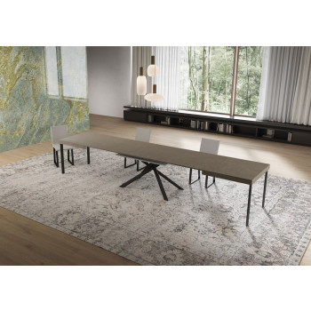 Table Niket pieds anthracite D.90 - Table extensible Niket 90x160/420 cm frêne blanc pieds anthracite