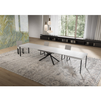 Table Niket pieds anthracite D.90 - Table extensible Niket 90x160/420 cm frêne blanc pieds anthracite